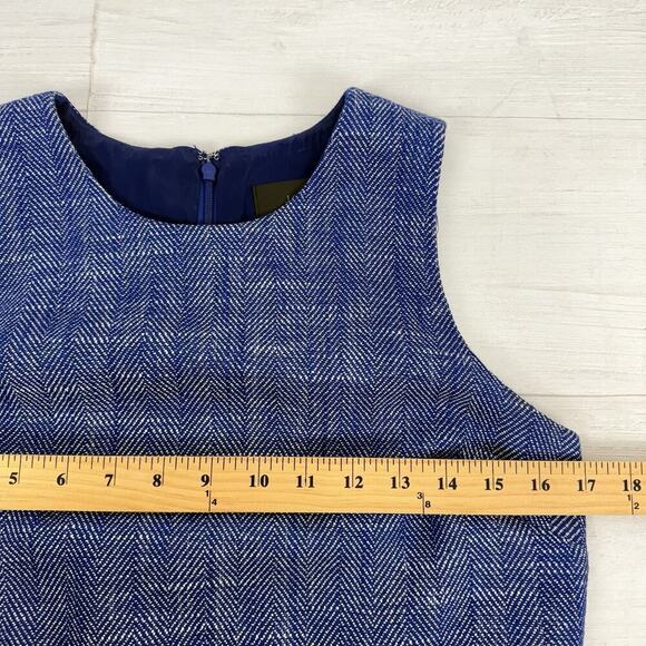 J.Crew Blue Linen Blend Sheath Dress Size 2 Sleeveless Lined Herringbone Office - Picture 12 of 15